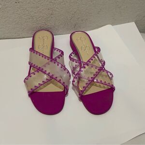 Jessica Simpson Women's Cabrie Slip On Open Toe Heels Pumps Pink Clear Size 8.5